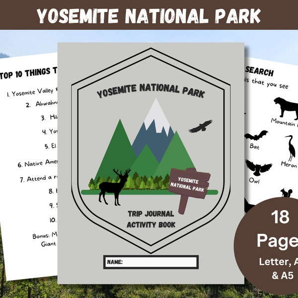 Yosemite National Park, Kids Hiking & Camping Adventure Journal,  Kids Road Trip Games, National Park Travel Diary, Park Ranger