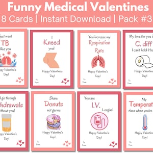 Funny Medical Valentine&#39;s Day Cards, 8 pack for doctors, nurses, hospital staff, students, pharmacists, Printable Valentines Gift Tag