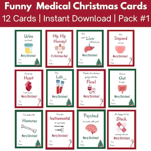 Cartões de Natal médicos engraçados para médicos, enfermeiros, CNA, MA, PA, fisioterapeutas, farmacêuticos | Cartão para funcionários de hospitais e consultórios médicos