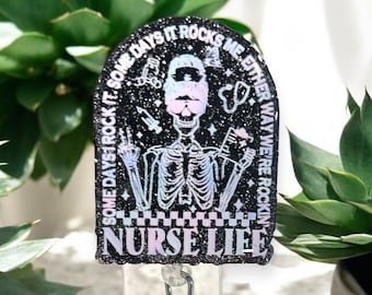 Nurse life skelly acrylic badge reel or lanyard gift for friend retractable badge reel holiday ID holder name tag clip work ID tag employee