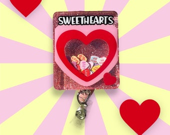 Candy Box Dry Shaker Badge Reel or Lanyard Valentine gift for Nurse retractable name tag holder ID Clip cute badge holder sweetheart