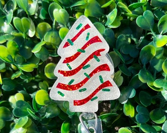 Snack cake Acrylic Badge Reel stripes sprinkles holiday treat Nurse gift for friend retractable ID clip Christmas gift Xmas ready to ship