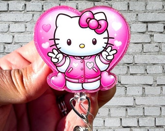 Valentine HK acrylic badge reel or lanyard gift for friend kitty retractable badge reel  holiday ID holder name tag clip work cute peace