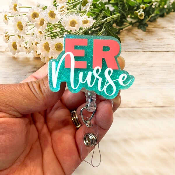 ER Nurse acrylic Badge emergency room gift retractable ID clip uniform accessory name tag ready to ship name tag holder