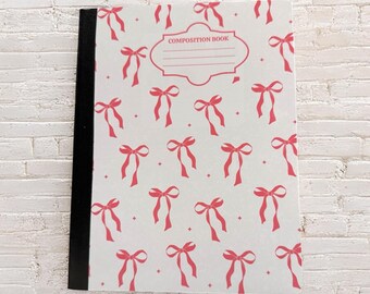 Bow composition notebook writing paper back to school supplies girl pink