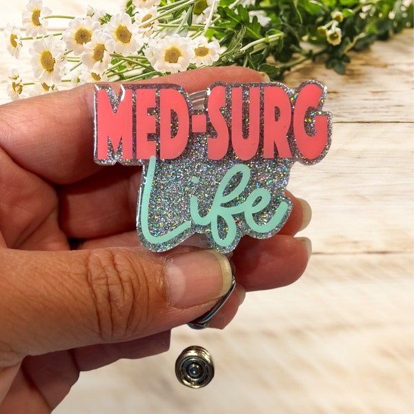 Med-Surg Life acrylic Badge medical surgical gift retractable ID clip uniform accessory name tag ready to ship name tag holder