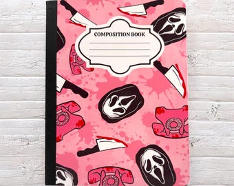 Ghost composition book scary movie face Halloween writing journal school supplies back to school writing book horror movie slasher fan