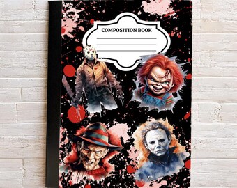 Horror composition book scary movie slashers Halloween writing journal school supplies back to school writing book horror movie slasher fan