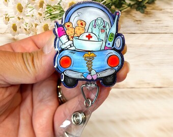 Nurse Truck acrylic Badge gift retractable ID clip uniform accessory name tag ready to ship name tag holder syringe bandage thermometer hat