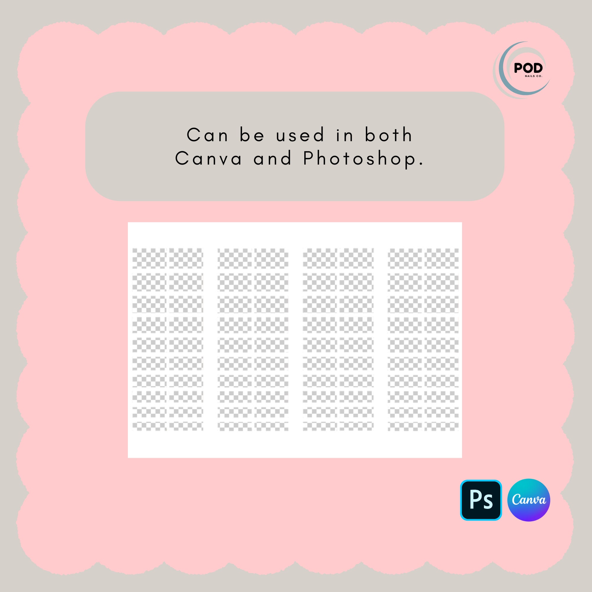 Square Nail Design Template for Decals and Stickers Photoshop Canva A4