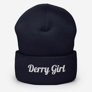 Derry Girl Embroidered Green or Navy Cuffed Beanie