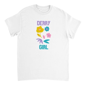 White/Navy/Black Derry Girl Cute Spring Summer Floral Pastel Colourful Printed Bright Heavyweight Unisex Crewneck T-shirt