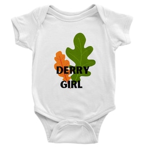 Derry Girl with Oak Leaf, Derry present, Derry Baby Gift, Classic Baby Short Sleeve Onesies