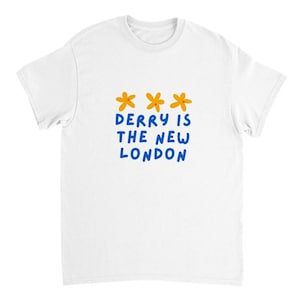 Derry is the New London Funny Derry Saying Heavyweight White Blue Unisex Crewneck T-shirt
