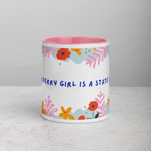 Being a Derry Girl is a State of Mind Fun Floral Colourful Mug with Pink or Orange Inside