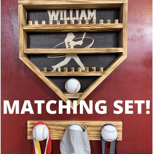 Set of Personalized Player-at-Bat Baseball and Ring Display shops Holds 22 Rings and 11 Baseballs and matching hanger for medals/hats/coats