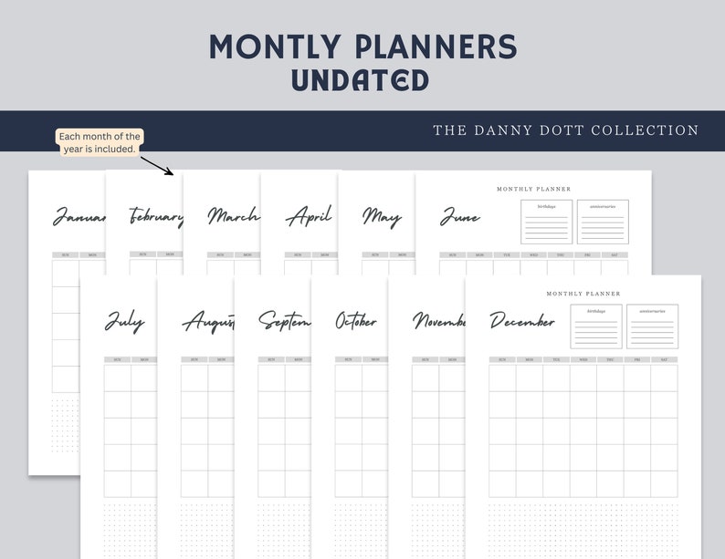 Monthly Planner Bundle, Printable PDF for Bullet Journaling ...