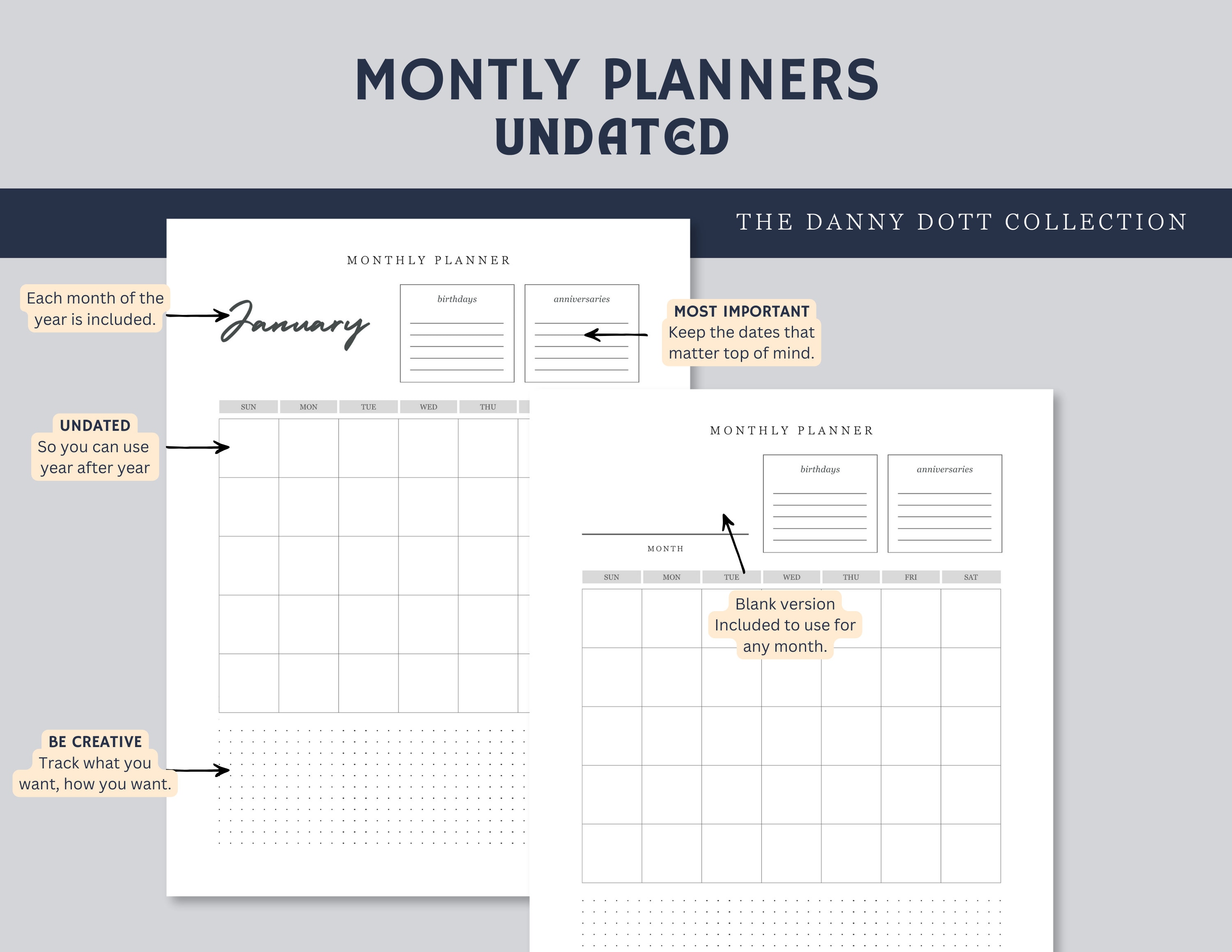 Monthly Planner Bundle, Printable PDF for Bullet Journaling ...