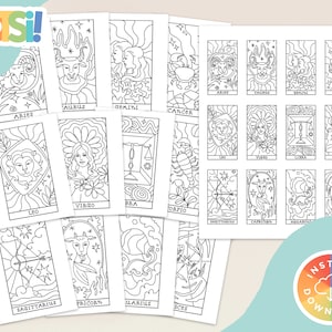 Vintage Sternzeichen Malvorlage Aktivitätspaket | SOFORTIGER DOWNLOAD | Astrologie, Himmlisch, Tarot, Kind, Kleinkind, Kindertagesstätte, Erwachsene, Klasse