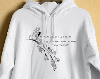 Sudadera con capucha de gorrión y flores silvestres (vinilo negro) - Sudadera con gráfico cristiano