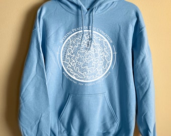 Sudadera cristiana de vinilo blanco con capucha "Buscando la paz en la resaca"