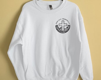 Sudadera cristiana de vinilo negro con cuello redondo (delantera y trasera) "Buscando la paz en la resaca"