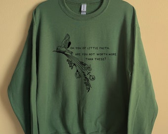 Sparrow & Wildflowers Crewneck - Black Vinyl | Handmade Christian Crewneck Sweatshirt | Vinyl Graphic Christian Crewneck | Christian Apparel