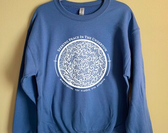 V1 Seeking Peace In The Undertow Crewneck - White Vinyl | Handmade Christian Sweatshirt | Vinyl Graphic Christian Crew | Christian Apparel