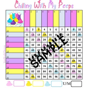 10x10 Grid| 20 Line Bingo| 1-100 numbers| Easter Theme| Bingo Board