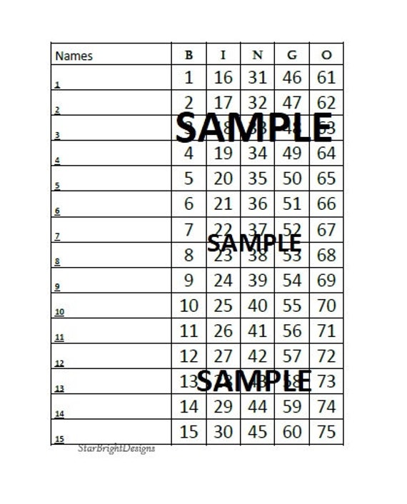 Bingo Cards Standard and Mixed 15 Bingo Board 15 Line Bingo Etsy Canada