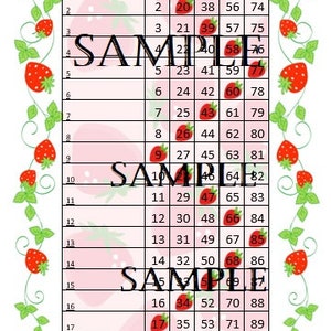 18 Line Bingo| Standard Bingo 90 Balls| Custom Board Game | Strawberry Theme| Bingo Sheet