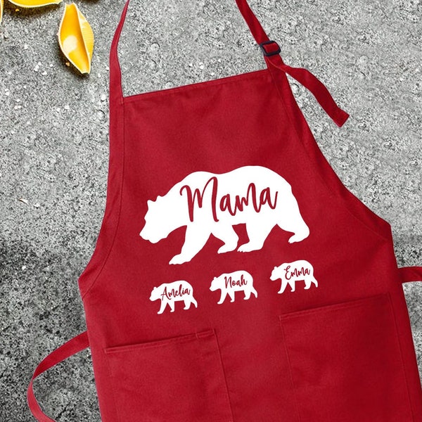 Mama Bear Apron With Pockets - Personalized Mama Bear Apron with Children's Names - Mama Apron With Kid's Names - Mother's Day Gift for Mom