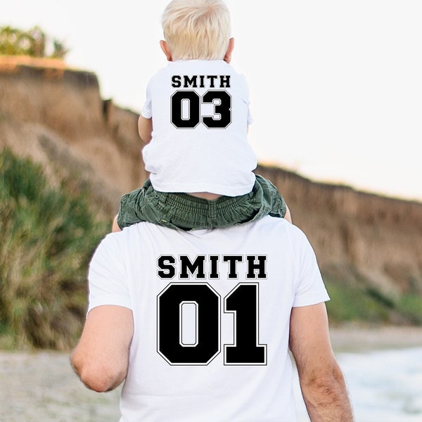 Family T-shirts, Any Name, Any Number, Custom Name, Custom Number, Personalized Dad Last Name Shirt, Fathers Day Gift Shirt, Dad Son Shirts