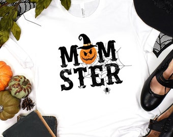 Momster Halloween Shirt: Pumpkin Graphic Tee, Women's Fall Tee
