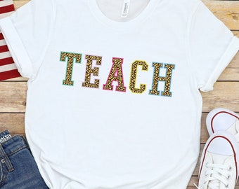 Teacher Shirt, Back to School Gift, Leopard Print TEACH Tee