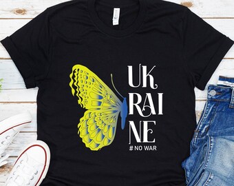 Support Ukraine, Ukraine Papillion T-Shirt,  No War Shirt, No War Tee, Anti war Tee, War protests, Anti -War Shirt, Ukrainian Diaspora Shirt