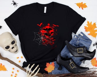 Halloween Bats & Spider Web Shirt: Women's Graphic Tee