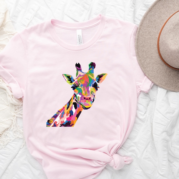 Colorful Giraffe T-Shirts, Women Crewneck, Cute Animal Tee, Gift for Friends , Graphic T-Shirts