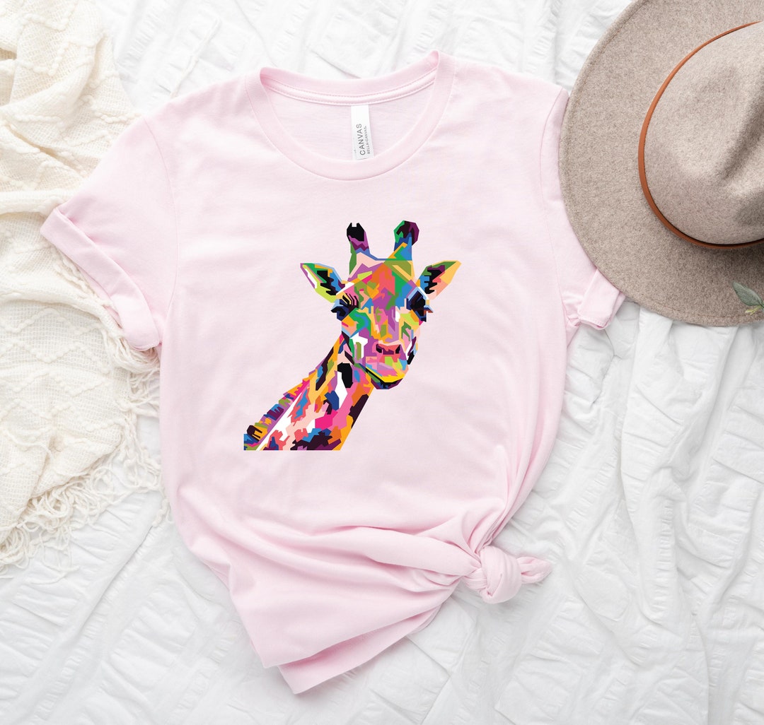 Colorful Giraffe Tshirts, Women Crewneck, Cute Animal Tee, Gift for
