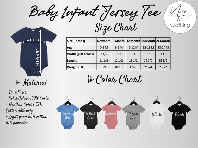 baby infant jersey tee shirt size chart