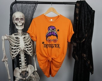 Momster Halloween Shirt: Funny Leopard Monster Mom Tee