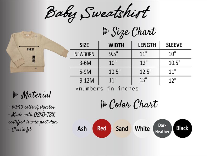 a diagram of a baby sweater size chart