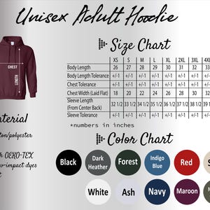 the size chart for a men's hoodie