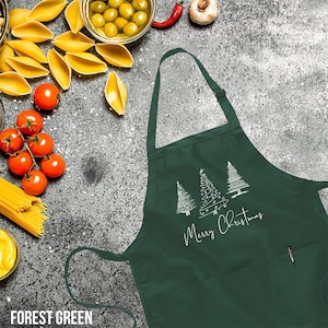 Women Merry Christmas Apron, Christmas Dinner Apron, Cute Christmas Gift, Leopard Print Christmas Tree Apron, Women Holiday Apron