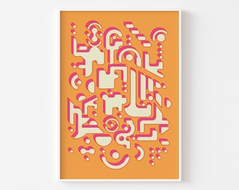 Polarity V3 - Orange Geometric Poster Funky Wall Art Pink Preppy Dorm Decor Bold Contemporary Y2k Room Decor Aesthetic Maximalist Art Print