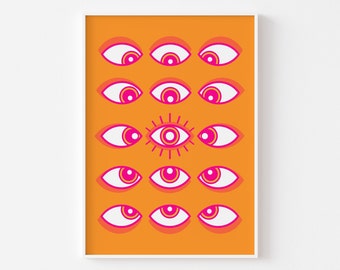 Insight - Printable Geometric EYE Poster Funky Pink & Orange Preppy Wall Art Dorm Decor y2k Room Decor Aesthetic Maximalist Pink Poster