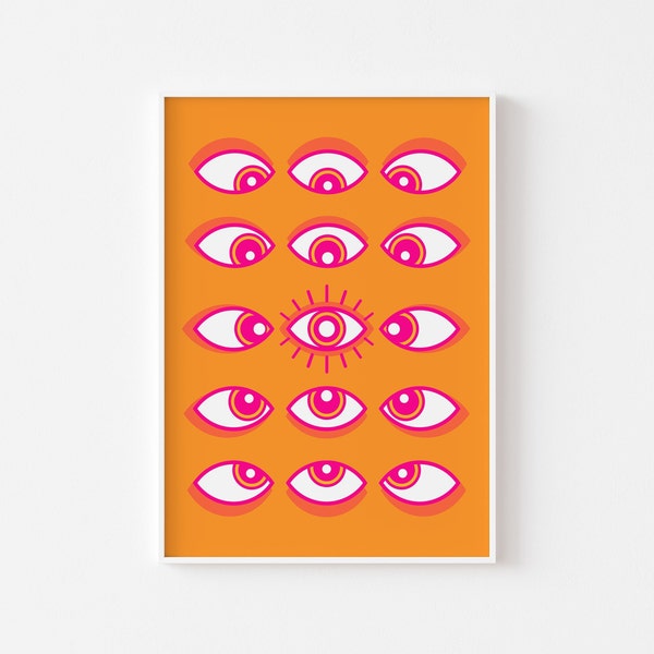 Insight - Printable Geometric EYE Poster Funky Pink & Orange Preppy Wall Art Dorm Decor y2k Room Decor Aesthetic Maximalist Pink Poster
