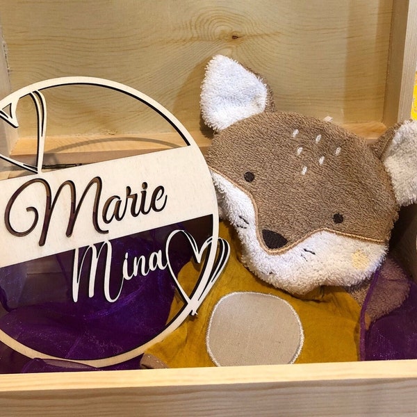 Holzring mit Namen und Herzen, Taufgeschenk, Geburtsgeschenk, Baby, Hochzeit