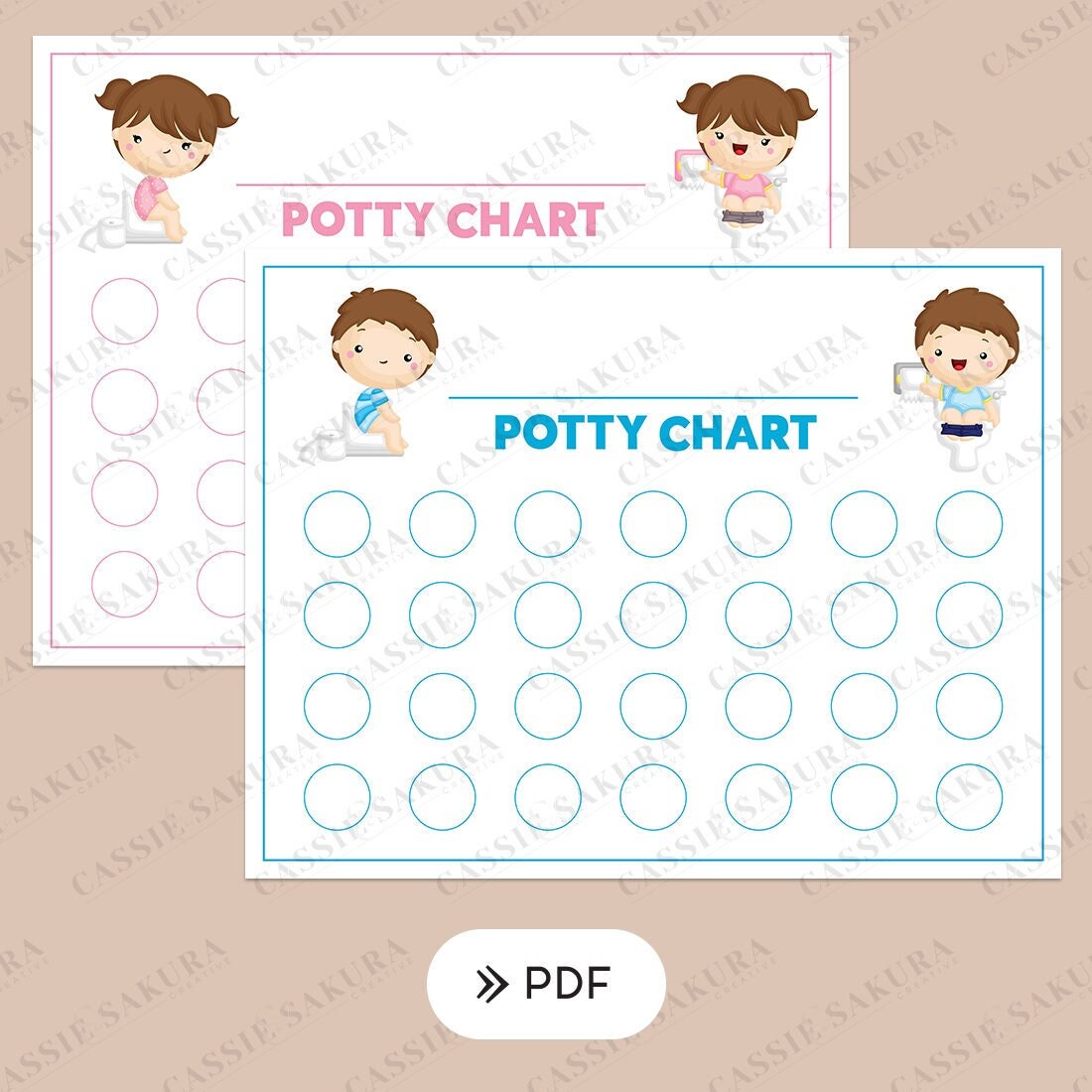Potty Chart PDF Kids Potty Chart Boy and Girl Chart Potty Etsy