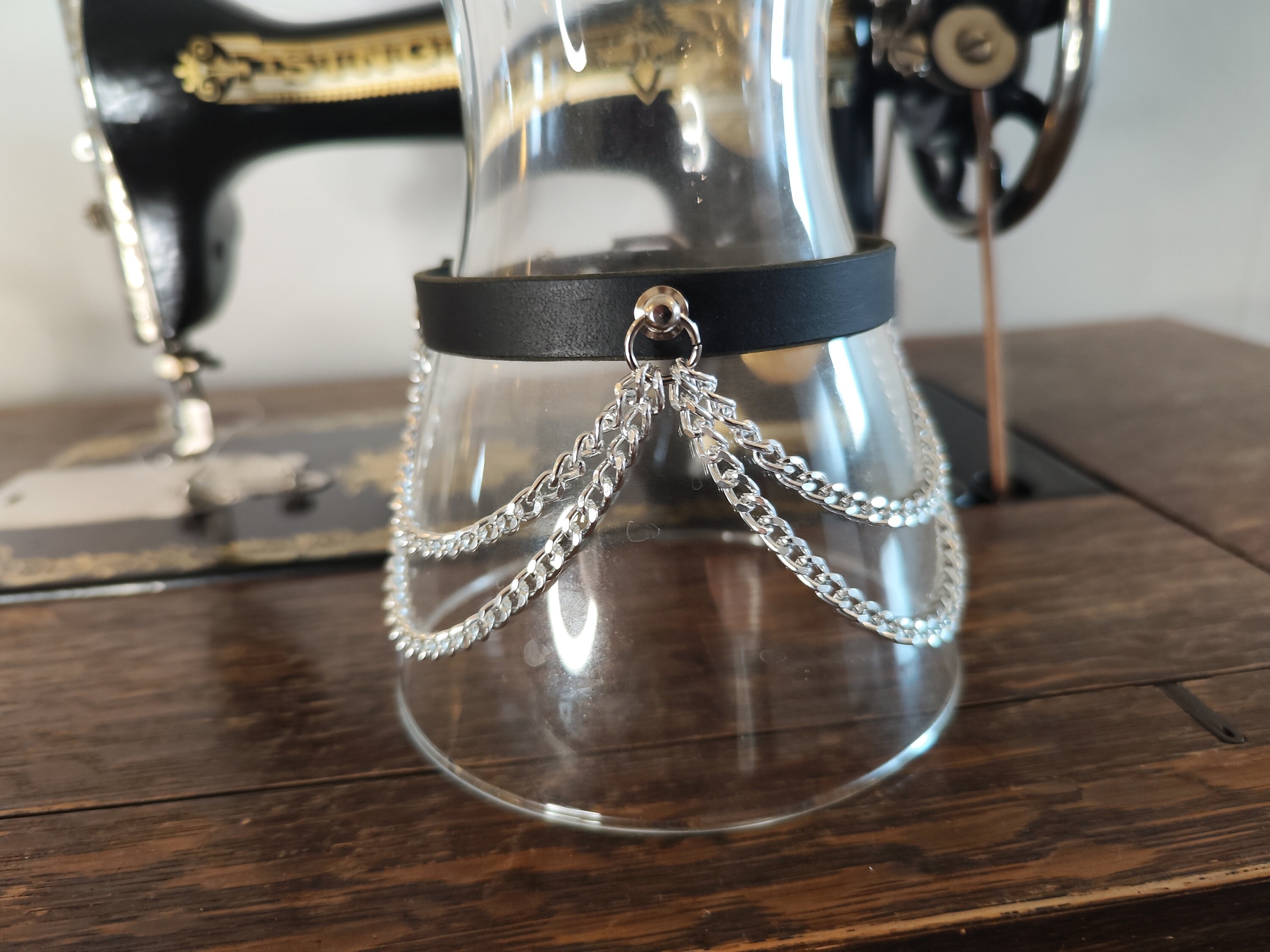 Handmade Leather Collar With Chain Etsy